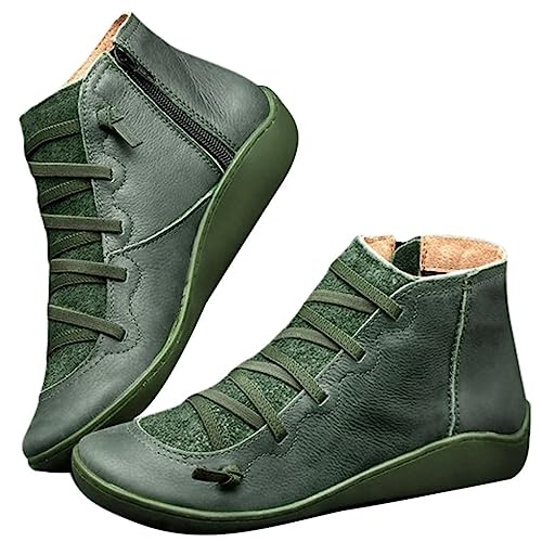 GserGdK Ankle Boots for Women Comfortable Arch Support Boots Vintage Casual Lace up Short Boots Shoes for Fall Winter Flat Dressy Leather Boots Womens Hiking Boots