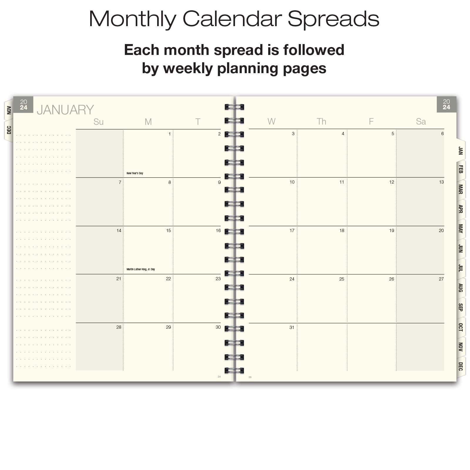 2024 Essential 8.5"x11" Monthly & Weekly Planner with Tabs & 5 Fashion Covers to Choose from - 14 Months (November 2023 - December 2024) - Frosted Vinyl Covers for Extra Protection