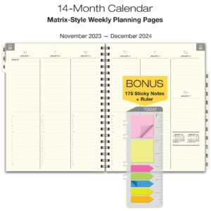 2024 Essential 8.5"x11" Monthly & Weekly Planner with Tabs & 5 Fashion Covers to Choose from - 14 Months (November 2023 - December 2024) - Frosted Vinyl Covers for Extra Protection