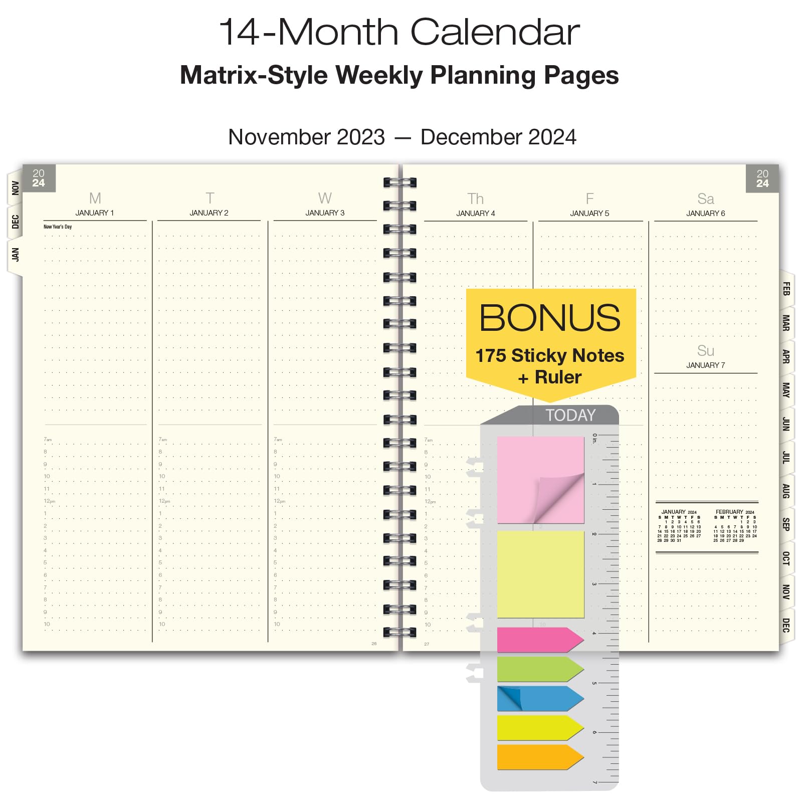 2024 Essential 8.5"x11" Monthly & Weekly Planner with Tabs & 5 Fashion Covers to Choose from - 14 Months (November 2023 - December 2024) - Frosted Vinyl Covers for Extra Protection