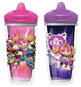 playtex baby sipsters stage 3 paw patrol spout cups, spill-proof, leak-proof, break-proof - pink & purple, 9 oz, 2 count