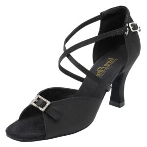 very fine womens dance shoe clc1636 latin salsa ballroom waltz black satin 3-inch heel m 6.5