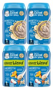 ‎gerber 2nd foods cereal for baby variety pack, 2 probiotic oatmeal banana & 2 powerblend probiotic oatmeal lentil peach apple variety pack