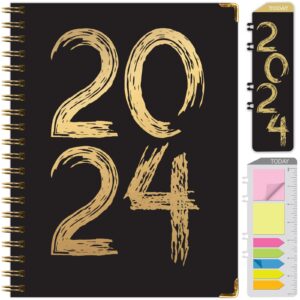 global printed products hardcover 2024 planner: (november 2023 through december 2024) 8.5"x11" daily weekly monthly yearly agenda bookmark, pocket folder & sticky note set (black gold numbers (foil))