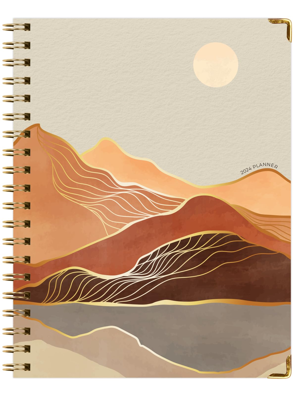 Global Printed Products, HARDCOVER 2024 Planner: (November 2023 Through December 2024) 8.5"x11" Daily Weekly Monthly Planner Yearly Agenda Bookmark, Pocket Folder & Sticky Note Set (Golden Desert)