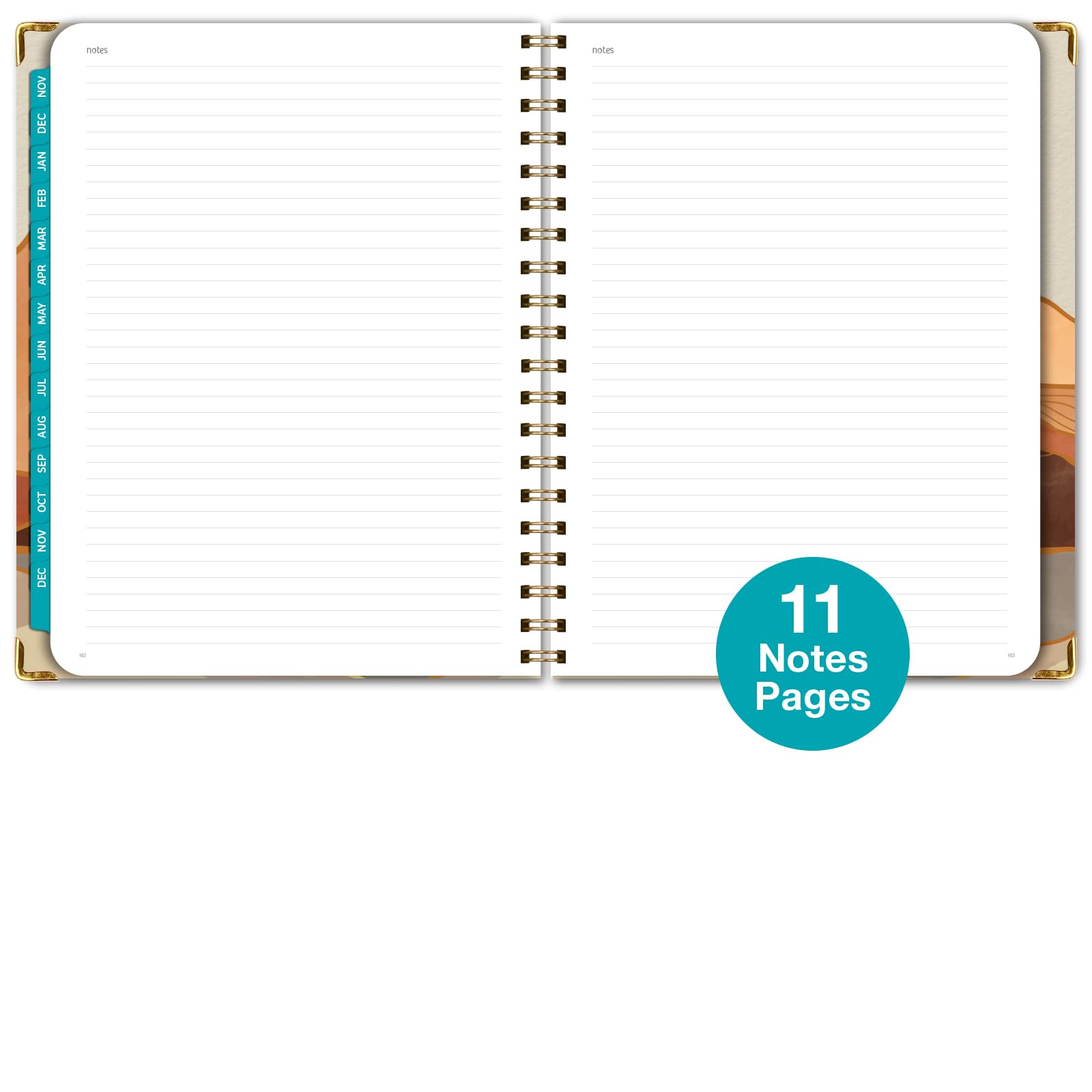 Global Printed Products, HARDCOVER 2024 Planner: (November 2023 Through December 2024) 8.5"x11" Daily Weekly Monthly Planner Yearly Agenda Bookmark, Pocket Folder & Sticky Note Set (Golden Desert)