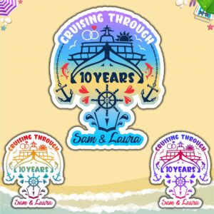 personalized cruising through years cruise door decorations magnetic, anniversary cruise magnet for couples matching, 10, 20, 30 years anniversary cruise, caribbean disney carnival ship