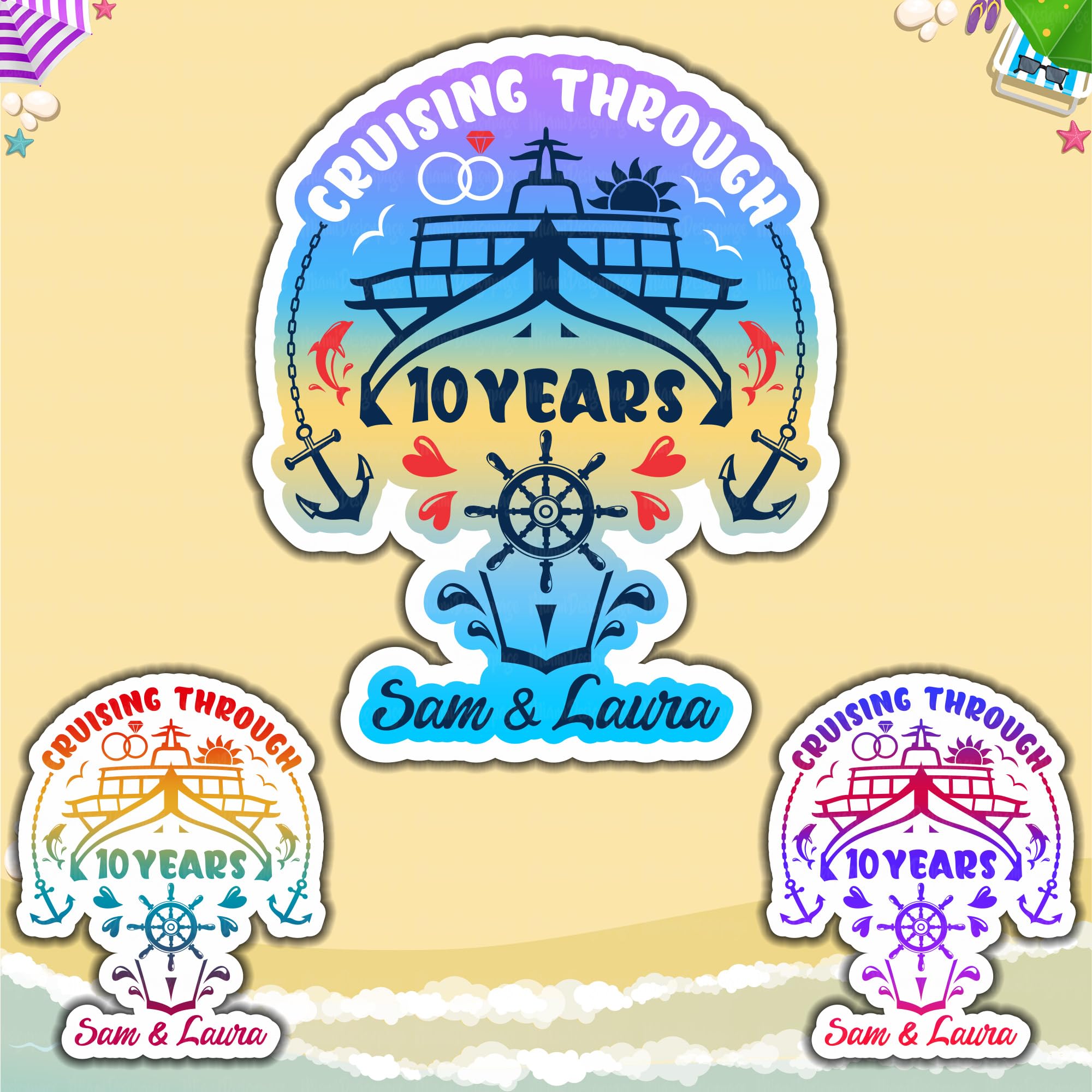 Personalized Cruising Through Years Cruise Door Decorations Magnetic, Anniversary Cruise Magnet for Couples Matching, 10, 20, 30 Years Anniversary Cruise, Caribbean Disney Carnival Ship