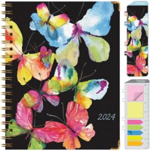 hardcover 2024 planner: (november 2023 through december 2024) 8.5"x11" daily weekly monthly planner yearly agenda. bookmark, pocket folder and sticky note set (black watercolor butterflies)
