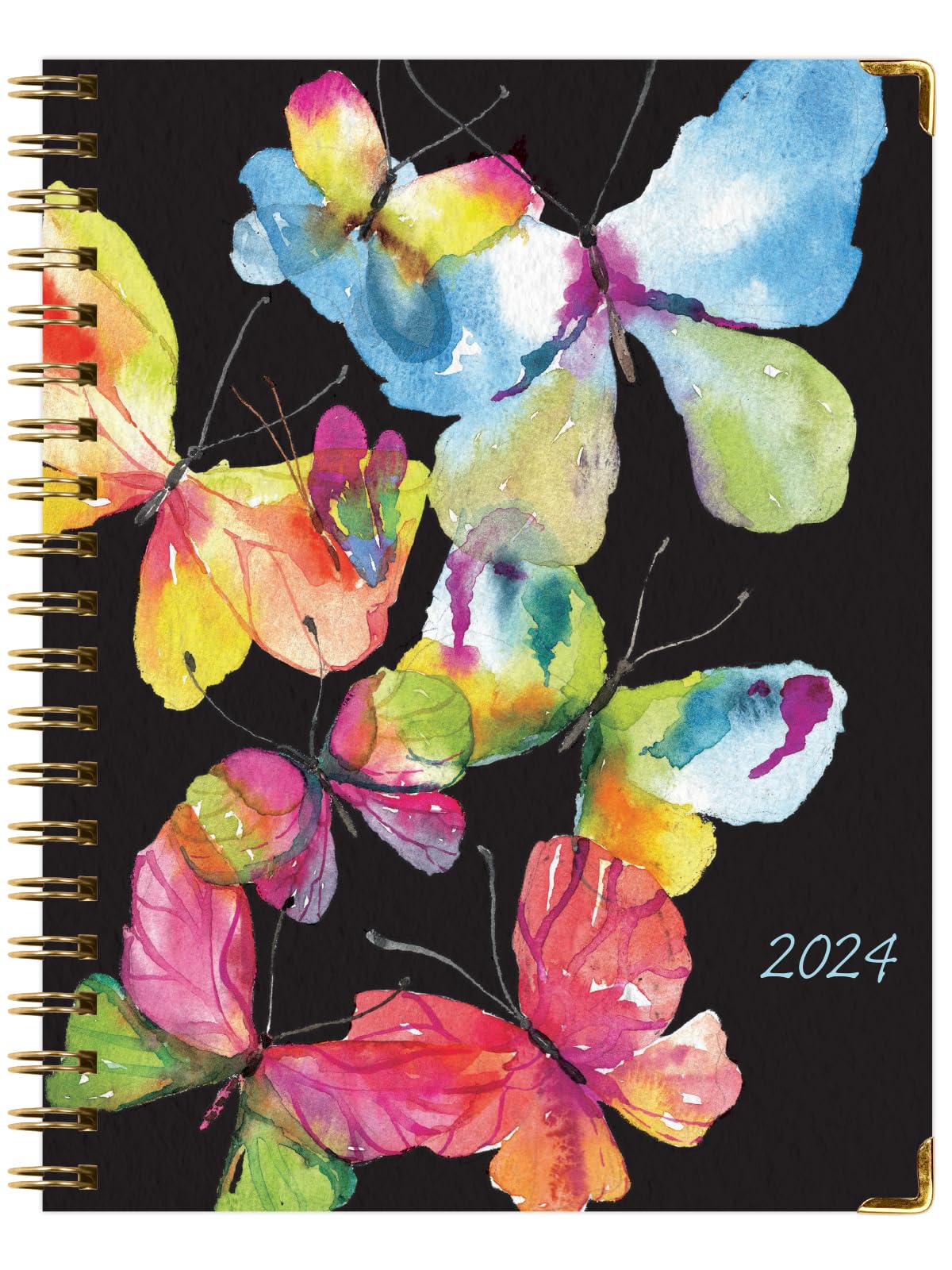 HARDCOVER 2024 Planner: (November 2023 Through December 2024) 8.5"x11" Daily Weekly Monthly Planner Yearly Agenda. Bookmark, Pocket Folder and Sticky Note Set (Black Watercolor Butterflies)