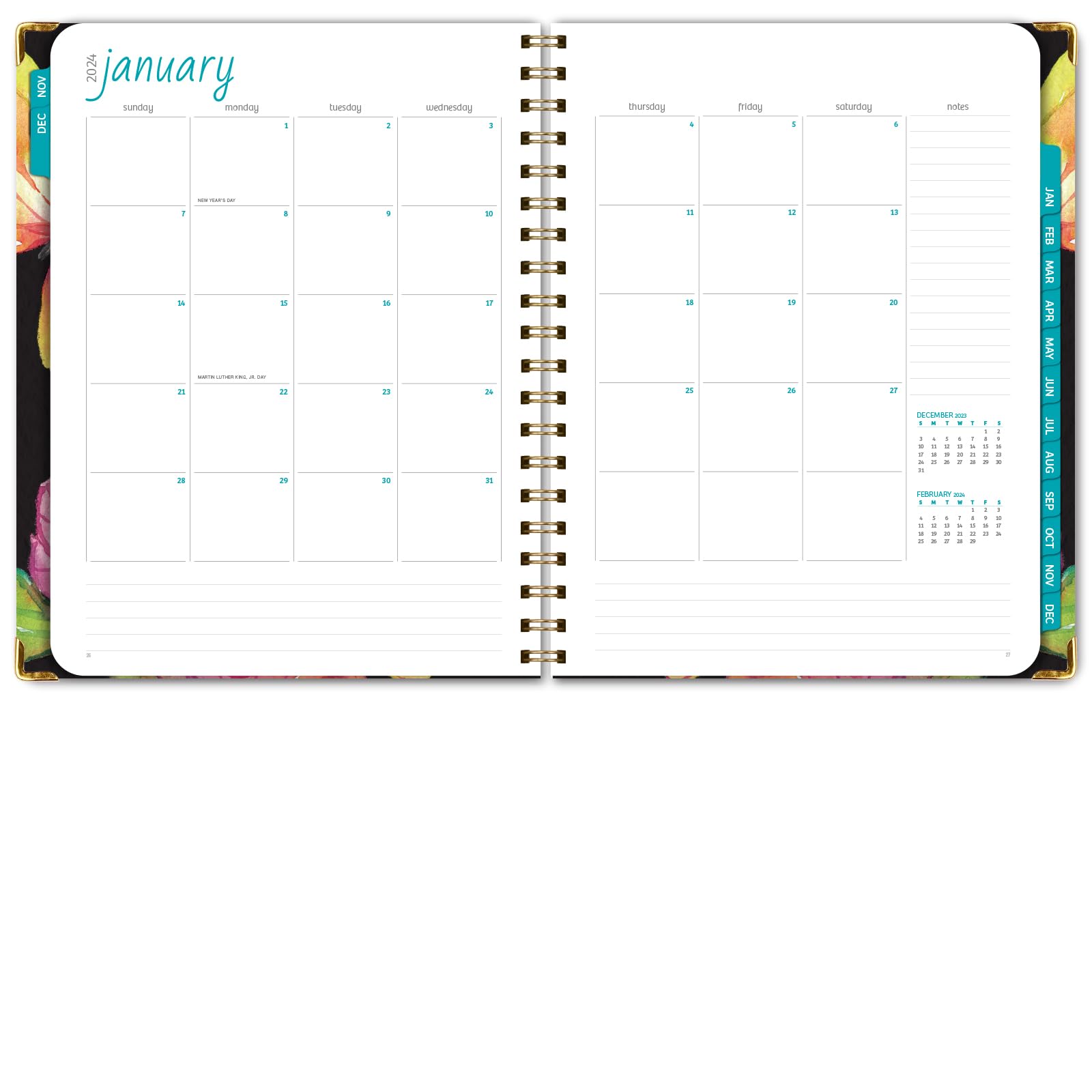 HARDCOVER 2024 Planner: (November 2023 Through December 2024) 8.5"x11" Daily Weekly Monthly Planner Yearly Agenda. Bookmark, Pocket Folder and Sticky Note Set (Black Watercolor Butterflies)