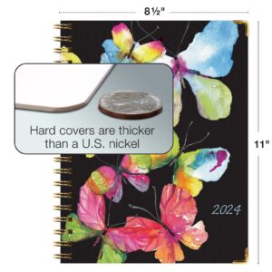 HARDCOVER 2024 Planner: (November 2023 Through December 2024) 8.5"x11" Daily Weekly Monthly Planner Yearly Agenda. Bookmark, Pocket Folder and Sticky Note Set (Black Watercolor Butterflies)