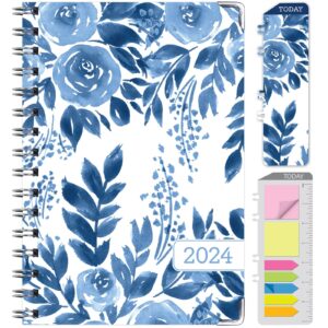 global printed products hardcover 2024 planner: (november 2023 through december 2024) 5.5"x8" daily weekly monthly planner yearly agenda bookmark, pocket folder & sticky note set (blue bloom)