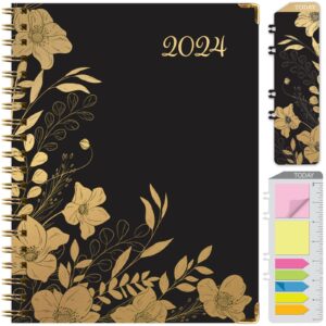 hardcover 2024 planner: (november 2023 through december 2024) 8.5"x11" daily weekly monthly planner yearly agenda. bookmark, pocket folder and sticky note set (golden floral)