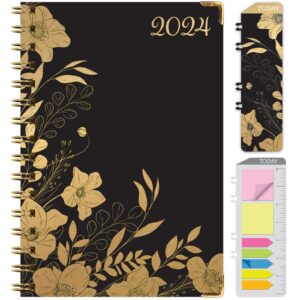 hardcover 2024 planner: (november 2023 through december 2024) 5.5"x8" daily weekly monthly planner yearly agenda. bookmark, pocket folder and sticky note set (golden floral)