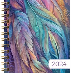 Global Printed Products HARDCOVER 2024 Planner: (November 2023 Through December 2024) 5.5"x8" Daily Weekly Monthly Planner Yearly Agenda Bookmark, Pocket Folder & Sticky Note Set (Pastel Peacock)