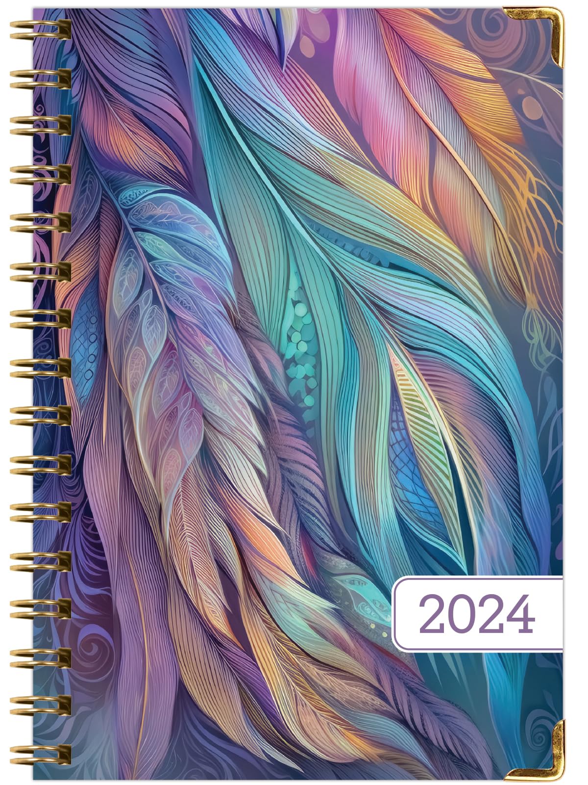 Global Printed Products HARDCOVER 2024 Planner: (November 2023 Through December 2024) 5.5"x8" Daily Weekly Monthly Planner Yearly Agenda Bookmark, Pocket Folder & Sticky Note Set (Pastel Peacock)