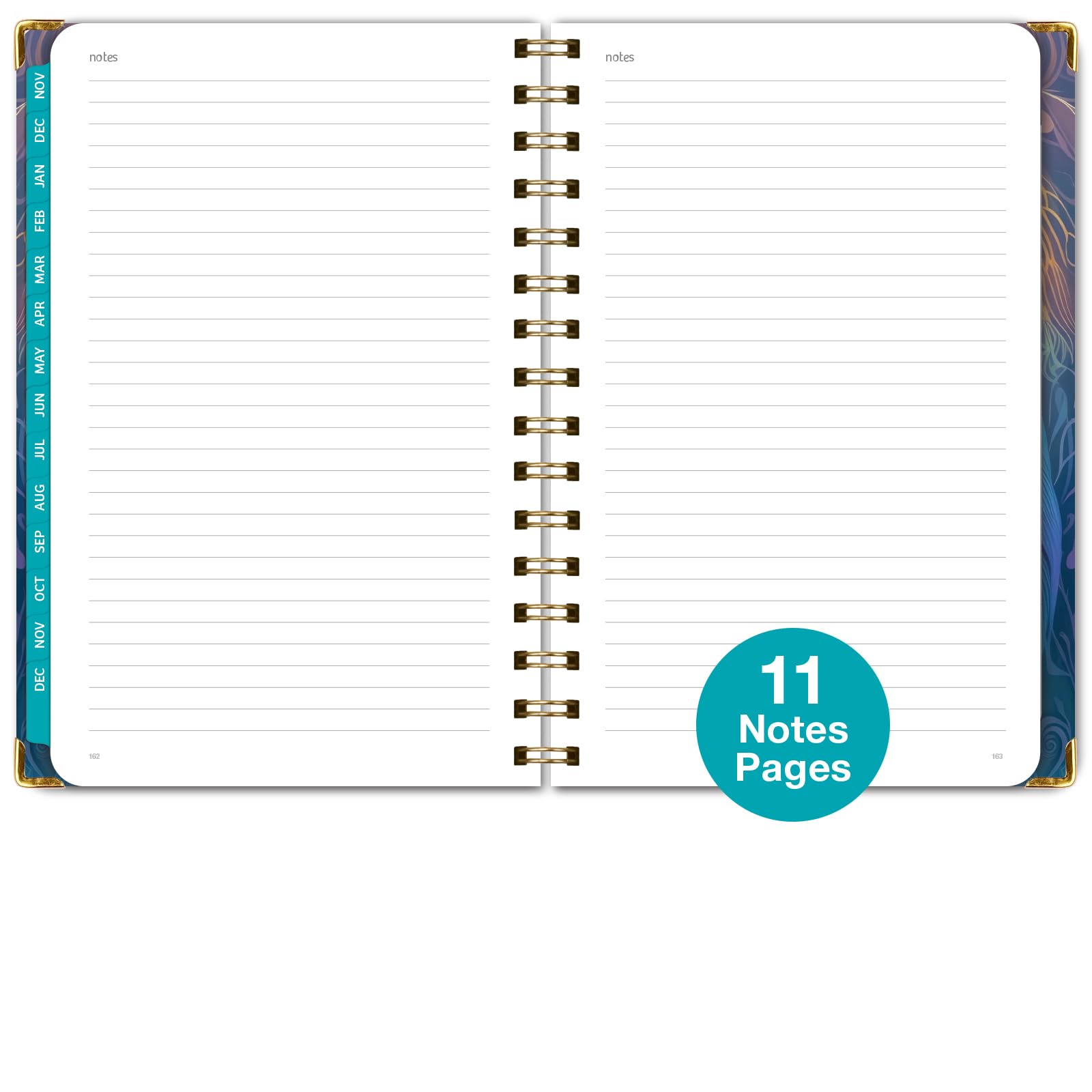 Global Printed Products HARDCOVER 2024 Planner: (November 2023 Through December 2024) 5.5"x8" Daily Weekly Monthly Planner Yearly Agenda Bookmark, Pocket Folder & Sticky Note Set (Pastel Peacock)