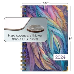 Global Printed Products HARDCOVER 2024 Planner: (November 2023 Through December 2024) 5.5"x8" Daily Weekly Monthly Planner Yearly Agenda Bookmark, Pocket Folder & Sticky Note Set (Pastel Peacock)