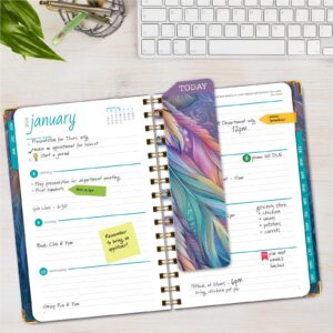 Global Printed Products HARDCOVER 2024 Planner: (November 2023 Through December 2024) 5.5"x8" Daily Weekly Monthly Planner Yearly Agenda Bookmark, Pocket Folder & Sticky Note Set (Pastel Peacock)