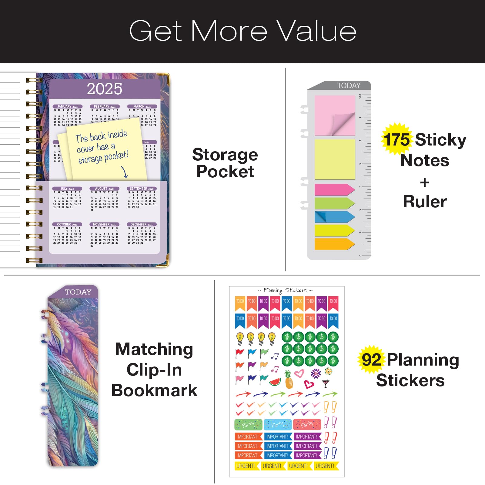 Global Printed Products HARDCOVER 2024 Planner: (November 2023 Through December 2024) 5.5"x8" Daily Weekly Monthly Planner Yearly Agenda Bookmark, Pocket Folder & Sticky Note Set (Pastel Peacock)