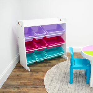 Humble Crew, White/Pink/Purple/Aqua Forever Toy Organizer with Shelf and 9 Storage Bins