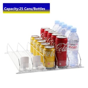 Drink Dispenser for Fridge,Automatic Pusher Glide Soda Can Dispenser for Refrigerator and Adjustable Width - Storage 25 Cans