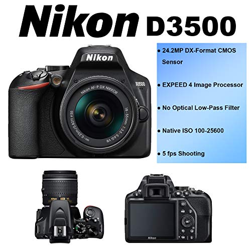 Nikon D3500 24.2MP DSLR Digital Camera with NIKKOR 18-55mm VR Lens + SanDisk 64GB Memory Card + Hi-Speed USB Card Reader + Tripod + A-Cell Accessory Bundle (Renewed)