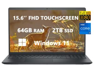 dell inspiron laptops for student & business, 15.6'' fhd led touchscreen, intel 13th gen core i7-1355u(10-core), up to 5 ghz, 64gb ram, 2tb ssd, hdmi, wi-fi 6, usb-c, long battery life, windows 11