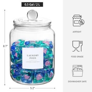 4 Pack Glass Jars with Lids and Labels, Glass Containers for Laundry Room Organization and Storage, Half Gallon Airtight Glass jars Holder for Laundry Detergent, Pods, Scent Booster Beads, 4 Spoons