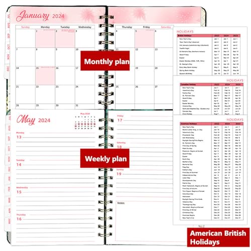 Academic Diary 2023-2024 Mid Year Diary July 2023-June 2024 A5 Week to View Twin-Wire Binding Weekly Planner with Hardcover Style 1