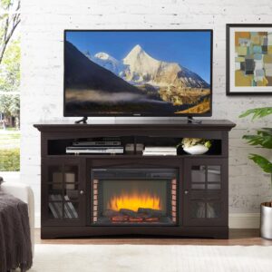 unineo fireplace tv stand up to 65 inch tvs with 27‘’ electric fireplace insert, traditional entertainment center media console with storage cabinets, adjustable flame effects, remote control, brown