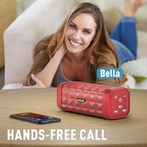 BUGANI Bluetooth Speaker, Portable Speaker Stereo Sound, IPX5 Waterproof Wireless Speaker, Built-in Microphone 24H Play, 100FT Bluetooth Range, Type-C, Outdoor Speakers Suitable for Home/Travel, Red