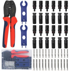 rvgive solar crimping tool kit for 2.5/4/6mm²/10-14awg, with 12 pairs male female solar panel cable connectors, 2 pcs spanner wrench
