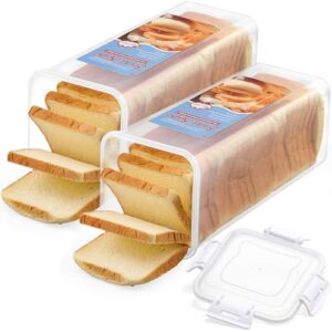 aozita bread box with airtight lid, fresh bread storage container, bread loaf storage dispenser, plastic sandwich bread keeper, white lid, 2 pack