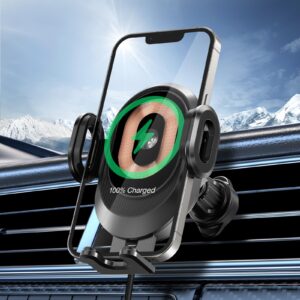 wireless car charger, 15w qi fast charging auto clamping car charger phone holder mount, touch control air vent cell phone holder for iphone 15/14/13, samsung s23/s22, pixel 7,etc