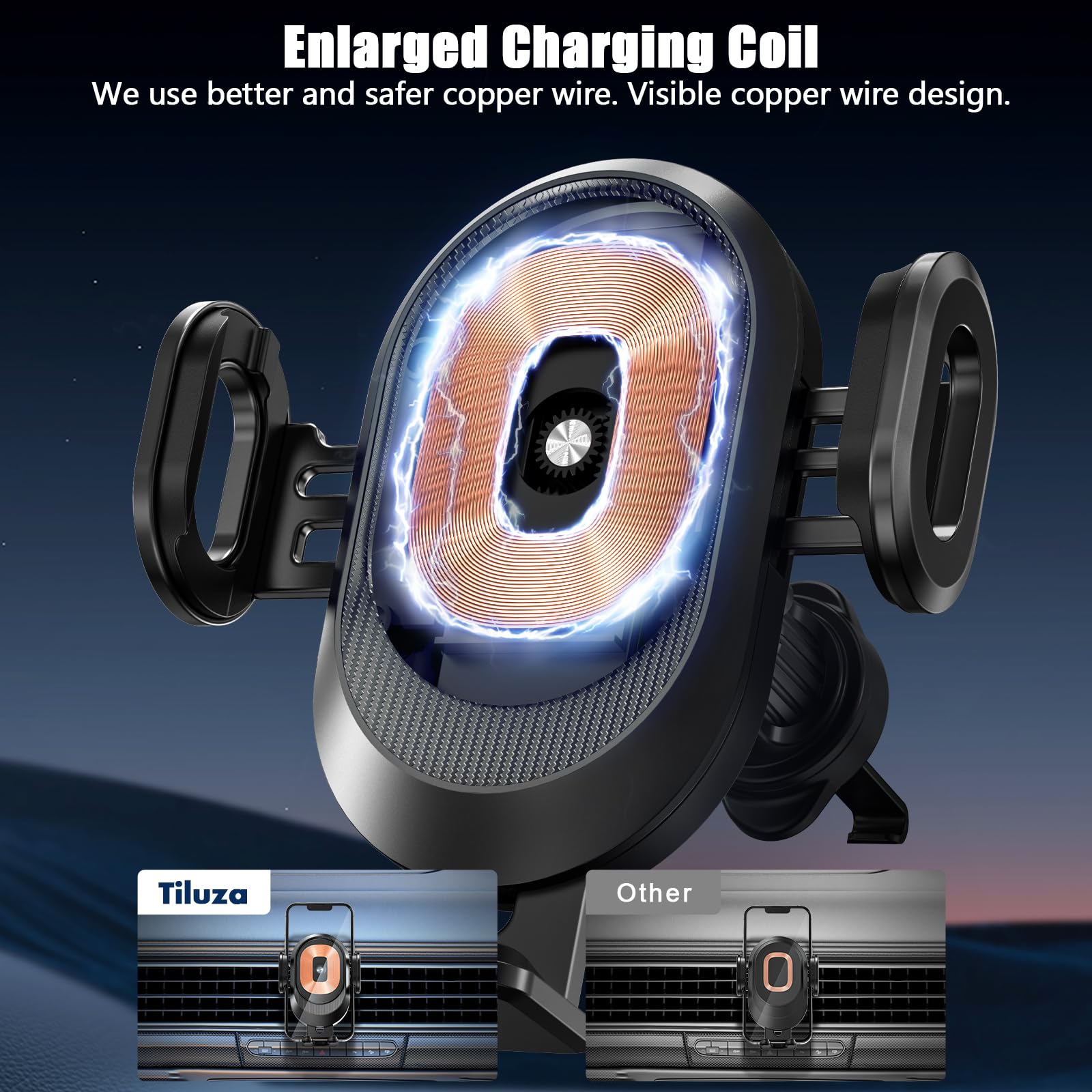 Wireless Car Charger, 15W Qi Fast Charging Auto Clamping Car Charger Phone Holder Mount, Touch Control Air Vent Cell Phone Holder for iPhone 15/14/13, Samsung S23/S22, Pixel 7,etc