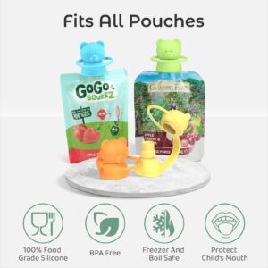 Giichen Soft Sip Food Pouch Topper - Food Grade Silicone Pouch Tops for Baby Prevent Spills, Led Weaning, Self Feeding, Protects Childs Mouth, BPA Free Food Pouch Lids - 2 Pack (Green Yellow)