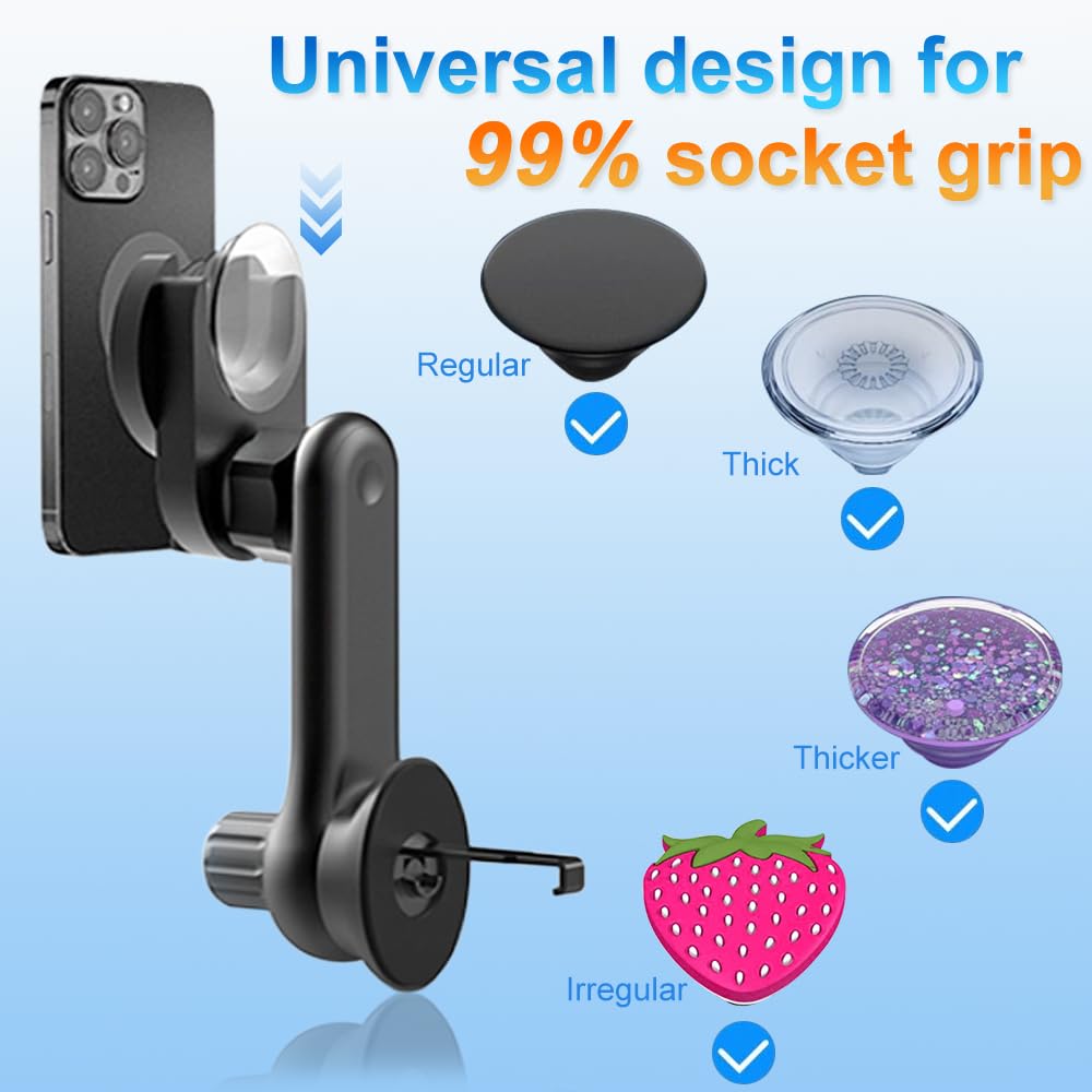 Car Phone Holder for Socket Mount, Air Vent Car Phone Holder for Pop Grip [Never Blocking] AC Vent Clip Phone Mount 360° Adjustable Works with Popsocket Car Mount for iPhone Samsung All Smartphones