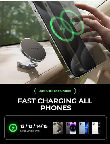 LISEN for Magsafe Car Mount Charger 15W, [360° Rotation] iPhone Wireless Car Charger Magnetic Foldable Car Phone Holder, for Dashboard Magsafe Charing Mount Fits iPhone 15 14 13 12 Pro Max Plus