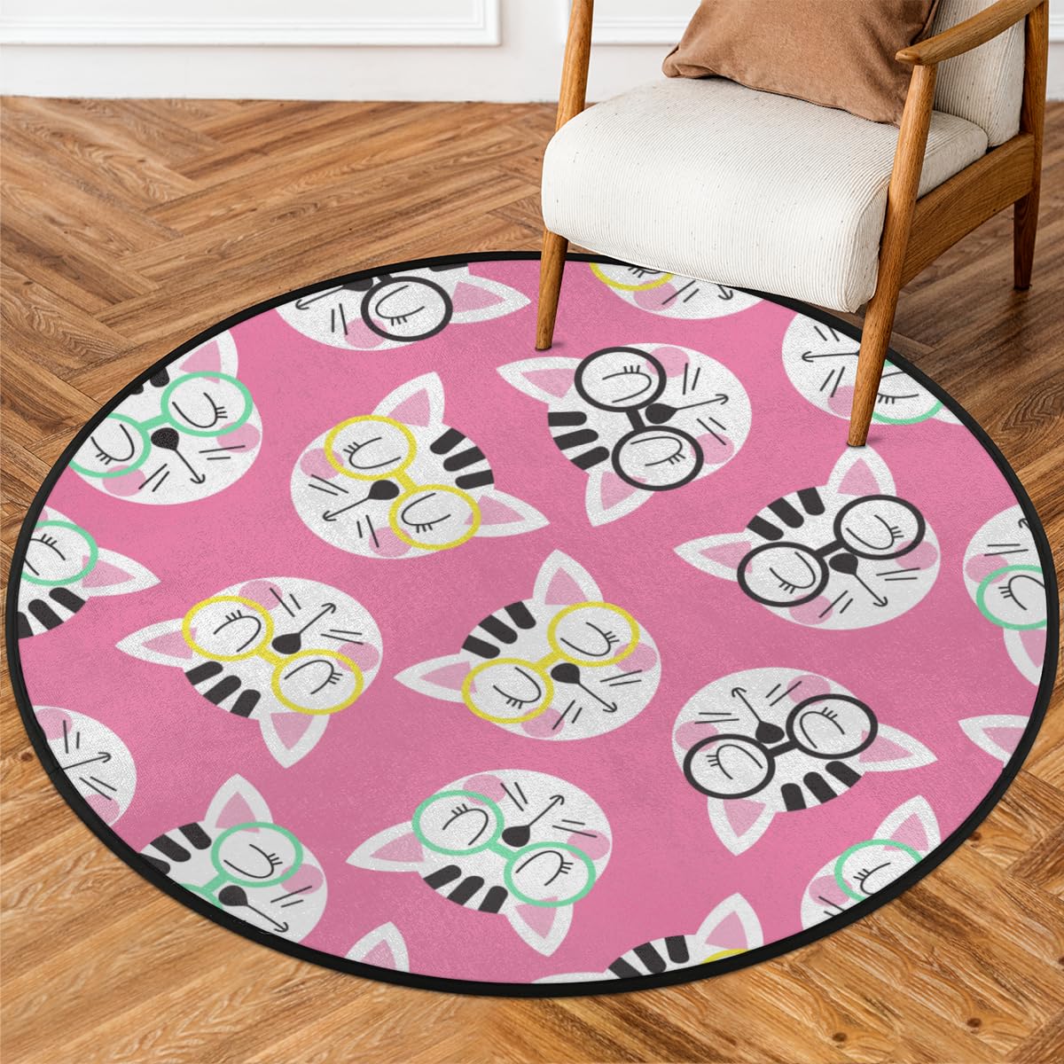 Tavisto 3 Ft Cat Background Round Desk Chair Mat Non-Slip Soft Desk Floor Mat Washable Floor Mat for Office Living Room Bedrooms Laundry Room Foyer Doorway