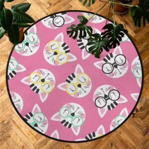 Tavisto 3 Ft Cat Background Round Desk Chair Mat Non-Slip Soft Desk Floor Mat Washable Floor Mat for Office Living Room Bedrooms Laundry Room Foyer Doorway