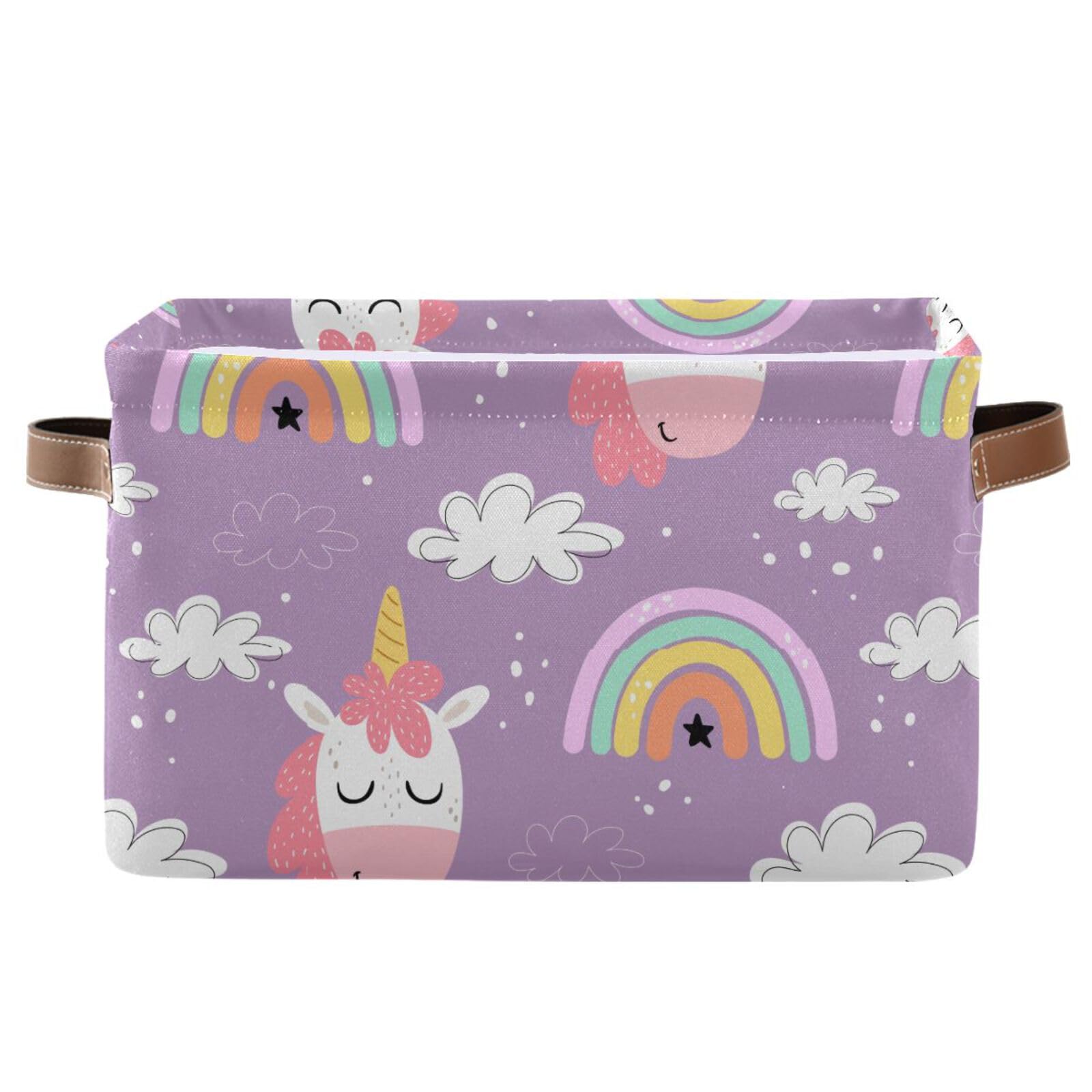 Unicorn Rainbow Cloud Storage Basket Collapsible Storage Bins Cubes Box Toy Chest Fabric Clothes Hamper Gift Baskets for Shelves Office Home Nursery Shoes with Leather Handles