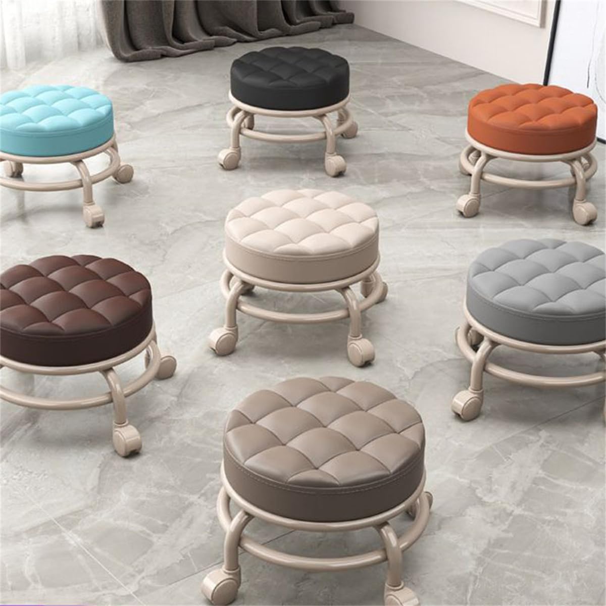 Aetherix Low Stool with Wheels, Pedicure Chair for Nail tech Low Rolling Stool, Shoe Changing Makeup Cleaning with Wheels, Pedicure, Massage SPA and Home, Low Seat with Wheels