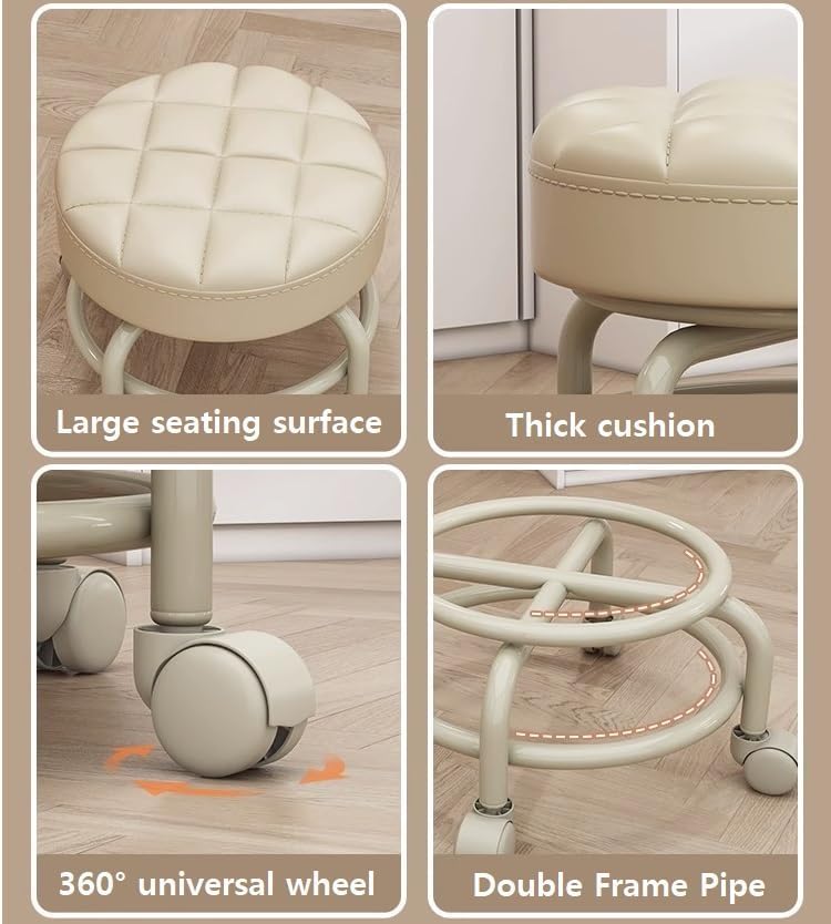 Aetherix Low Stool with Wheels, Pedicure Chair for Nail tech Low Rolling Stool, Shoe Changing Makeup Cleaning with Wheels, Pedicure, Massage SPA and Home, Low Seat with Wheels