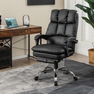 tomanor office chair with foot rest, reclining executive office chair pu leather home office desk chair comfy managerial computer desk task chair padded armrests