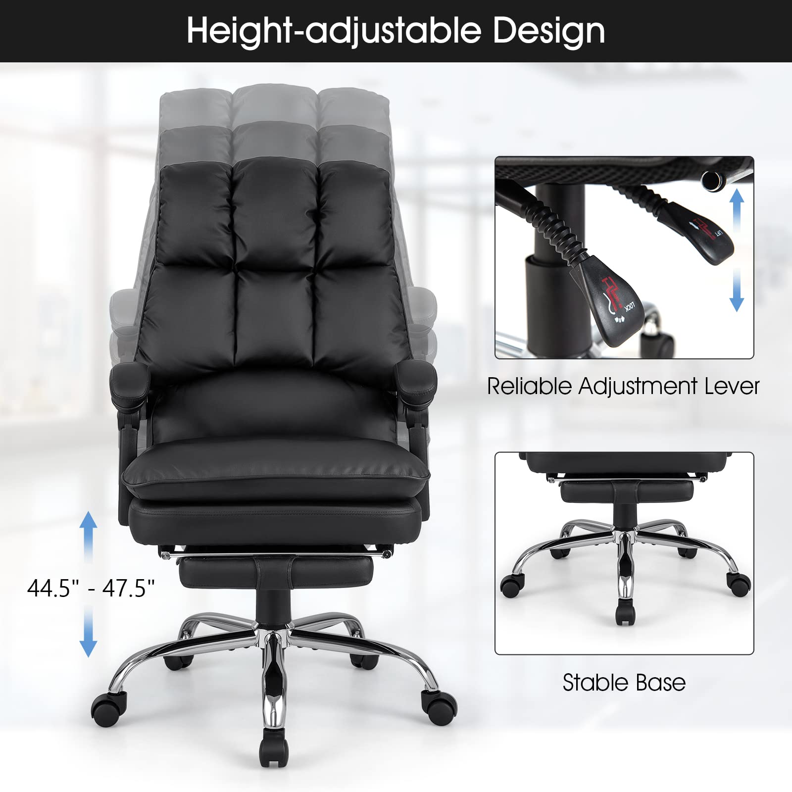 TOMANOR Office Chair with Foot Rest, Reclining Executive Office Chair PU Leather Home Office Desk Chair Comfy Managerial Computer Desk Task Chair Padded Armrests