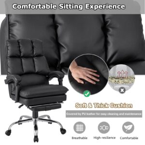 TOMANOR Office Chair with Foot Rest, Reclining Executive Office Chair PU Leather Home Office Desk Chair Comfy Managerial Computer Desk Task Chair Padded Armrests