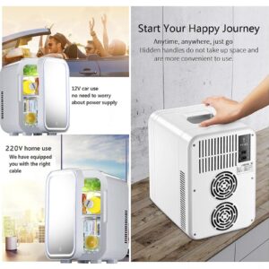 Skincare Fridge With Mirror, With Led Mirror, 8L Capacity Skin Care Mini Fridge, Hot And Cold, Car And Home Dual Use Desktop Mini Fridge, Best Gift For Women,White