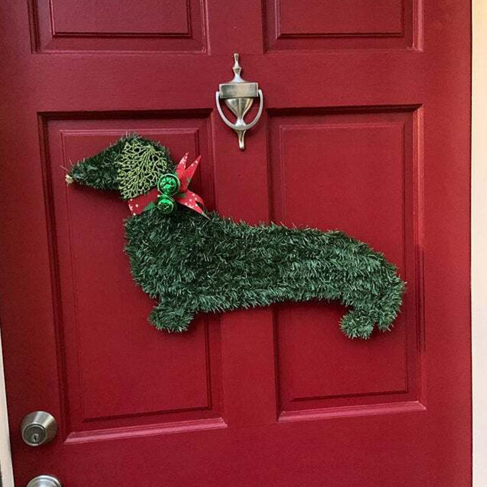 Sausage Dog Wreath Artificial Branches Green Leaves Garland for Front Door Seasonal Handcrafted Wreath Wall Door Hanger for Christmas Garland Home Outdoor Garden Decorati (One Size, A)